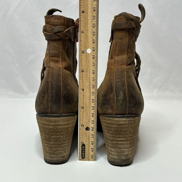 PLDM Palladium Leather Ankle Boots Womens 7.5 Stony CSR Heel Brown Booties Braid - Picture 4 of 14